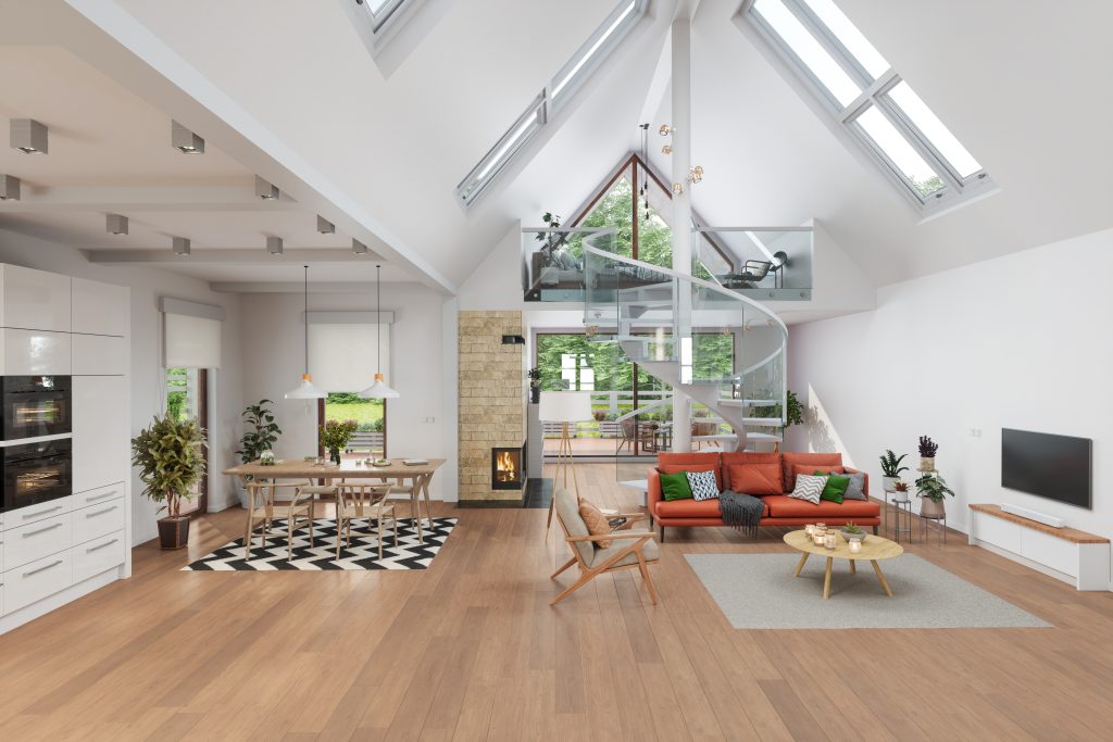 Contemporary homes often have natural and/or sustainable elements, an open floor plan and may be irregular in shape.