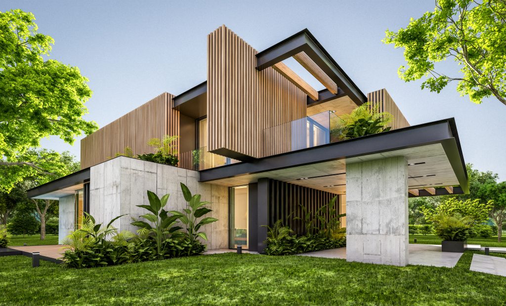 Modern homes usually have open living spaces and clean geometric lines. These homes are often constructed using new materials such as iron, concrete, steel, and glass.